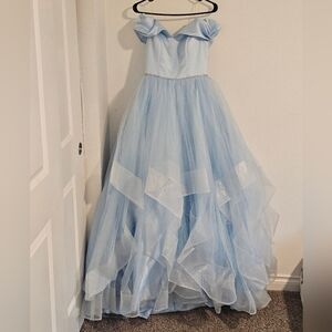 JJs House Light Blue Off-Shoulder Tulle Ball Gown